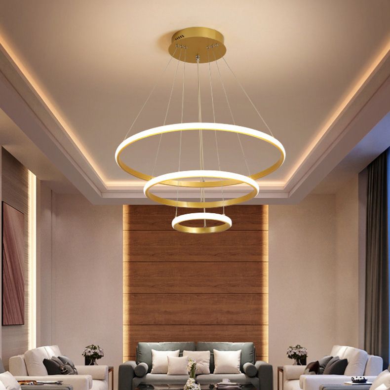 Cascading 3 Ring Circular Golden Chandelier